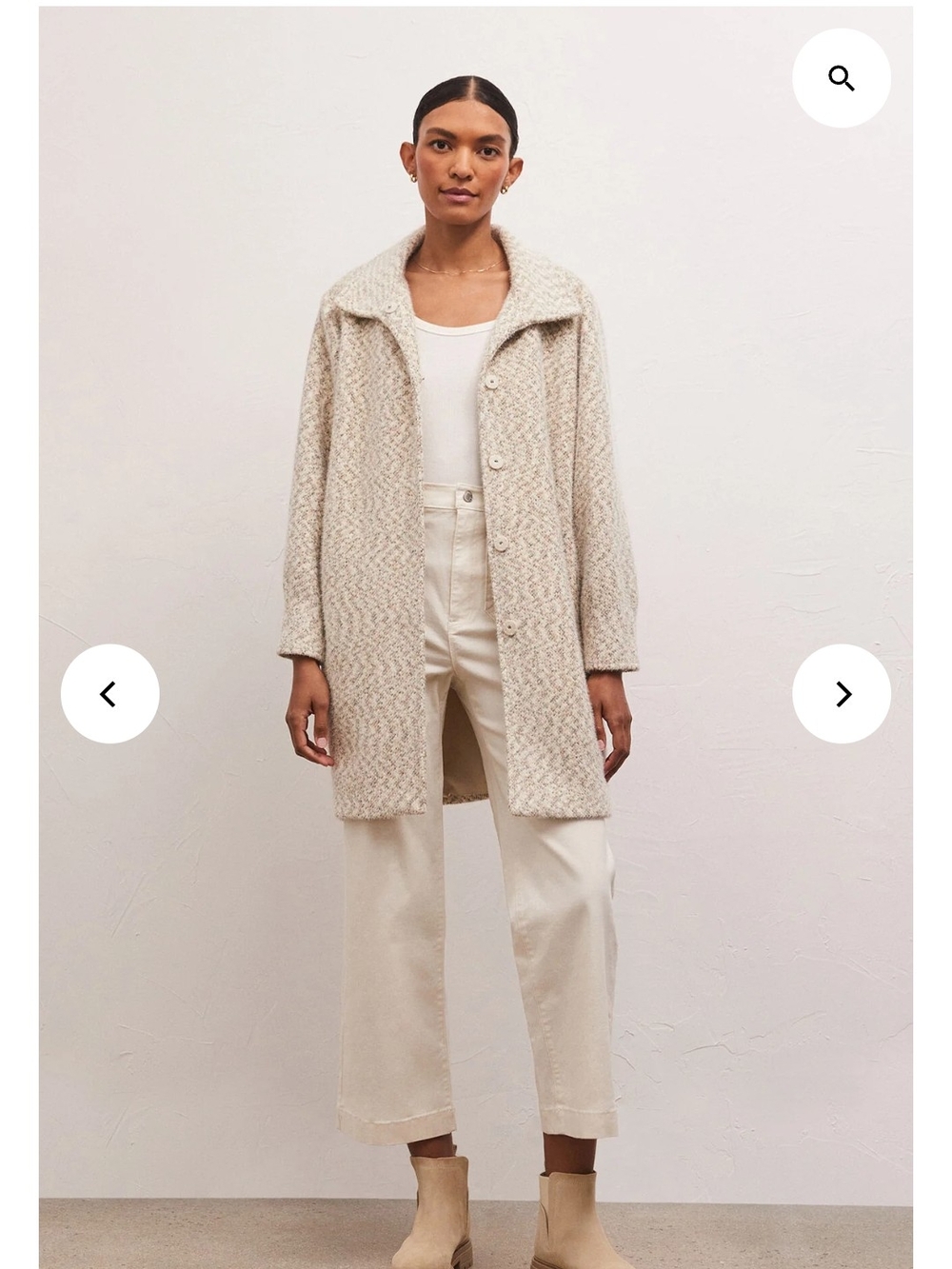 Z Supply Cream Tweed Long Button Coat